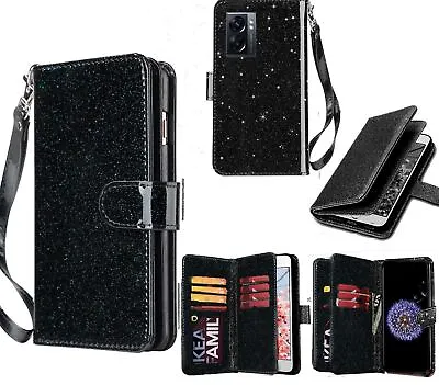 $12.50 • Buy Oppo A57s 5g Glitter Leather Triple Wallet Multi Card Slots Pockets