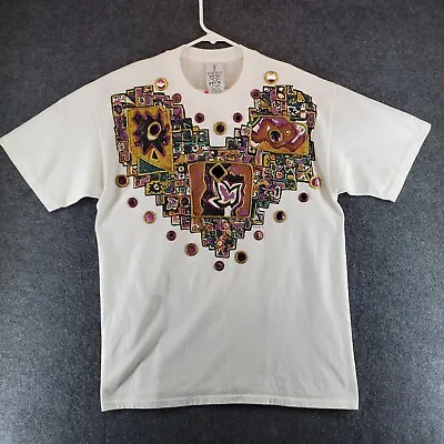 Vintage KWBL T-Shirt Large White Single Stitch Puffy Ink Gems Jewels 90s 80s • $14.95