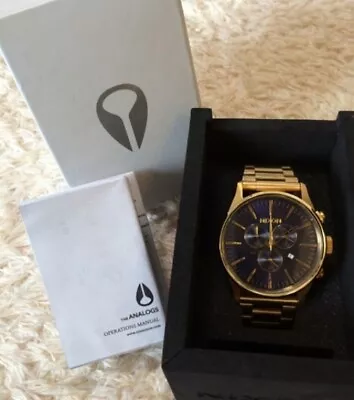 New NIXON Watch Blue Sunray Gold-tone A3861922 Sentry Dial Chrono Men A386-1922 • $155