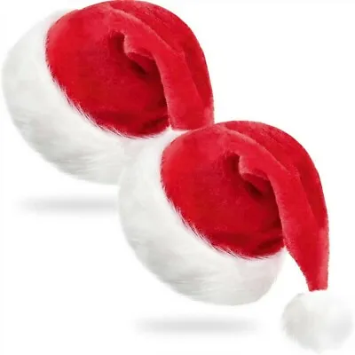 £16.95 • Buy 2 Pack Christmas Luxury Large Plush Santa Hat Adult Unisex Party Xmas Ornaments