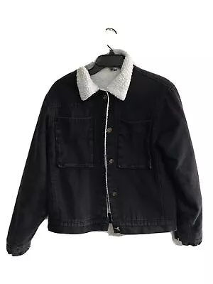 Men Women Sherpa Fleece Lined Denim Jacket Jeans Coat Black M Buttons Pockets • $35