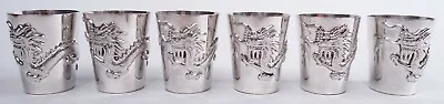 Antique Shot Glasses Meiji Export Dragon Barware Cups Japanese Silver • $665