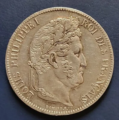 1837 W France Louis Philippe Five 5 Franc Silver Coin • £65