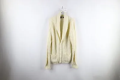 Vtg 70s Streetwear Mens L Donegal Chunky Cable Knit Fisherman Cardigan Sweater • $76.46