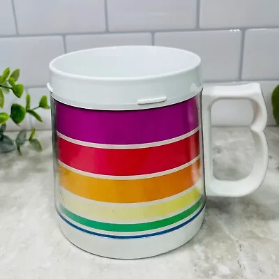 Vintage Thermoserv Rainbow Coffee Mug Insulated Cup 4  Multicolor Stripe 12oz • $14.99