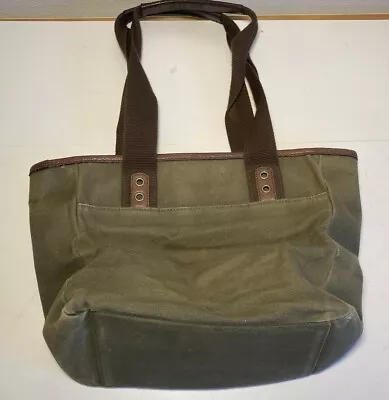 Eddie Bauer Brand Green/Brown Color Canvas Women’s Hand Bag W/ Leather Trim • $28.49