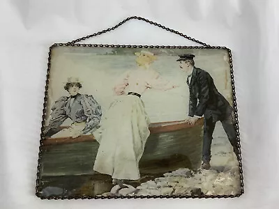 Antique Victorian Chimney Flue Cover Womens Boat Ride Litho Image • $78.85