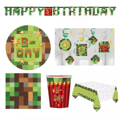 Minecraft Party Supplies TNT Video Game Party Cups Plates Napkins Banners • £19.79