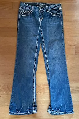 Women’s LA IDOL Flap Pocket Blingy Chunky Stitch Bootcut Jeans Size 11 • $24