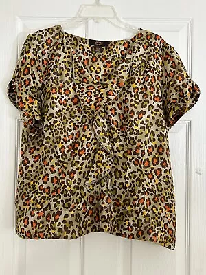 Women's Victor Alfaro Leopard Print Ruffled Blouse Size 18 100% Silk • $11.99