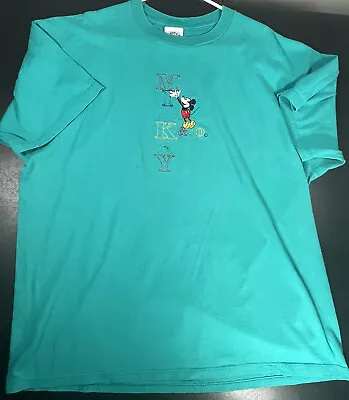 MICKEY MOUSE T Shirt XXL Teal Vintage Sewn Embroidered Disney Tag Colorful • $19.99