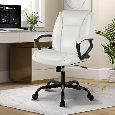 Ergonomic Mid Back Computer Desk Chair PU Leather Home Office Task Chair White • $73.99