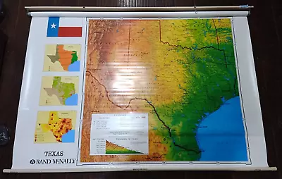 Vintage Rand McNally Pull Down Map Texas State #214208584 52  X 72  • $199.99