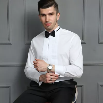 New Mens Tuxedo Stand Collar Wedding Dress Shirt French Long-Sleeved Shirt Tops • $18.59