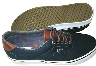 Vans Men's Era 59 C&L Dress Blues Paisley Canvas Leather Shoes Size 9 NIB • $54.99