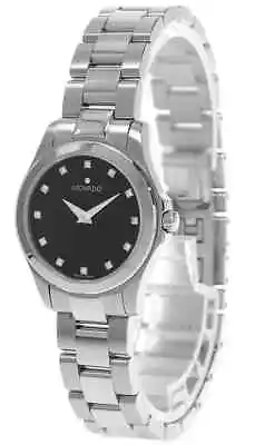 Movado Jr Sport Diamond Ladies Silver Tone Black Dial Watch Srp $1495 0605963 • $249