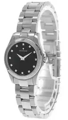 Movado Masino Diamond Ladies Silver Tone Black Dial Watch Srp $1495 • $289