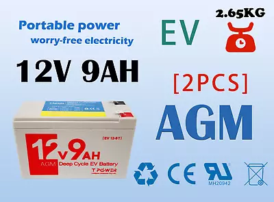 Tpower Reliable 2X 12V 9AH EV Sealed LeadAcid Battery – Longlasting Power Supply • $59.99