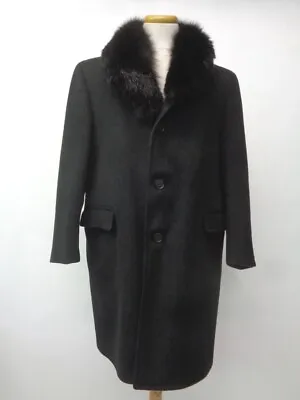 Mint Gray Wool & Black Fox Fur Collar Coat Coat Men Man Size 40-42 • $145.80