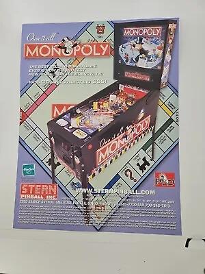 Stern Monopoly Pinball Machine Game Promo Flyer Original New Arcade Poster  • $4.95