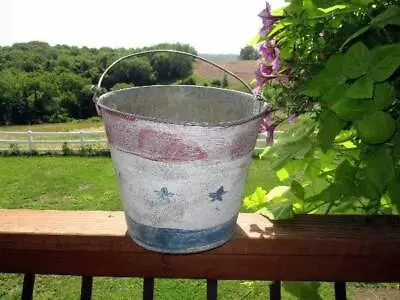 Vintage Galvanized Primitive Patriotic Bucket Pail For Decoration • $20