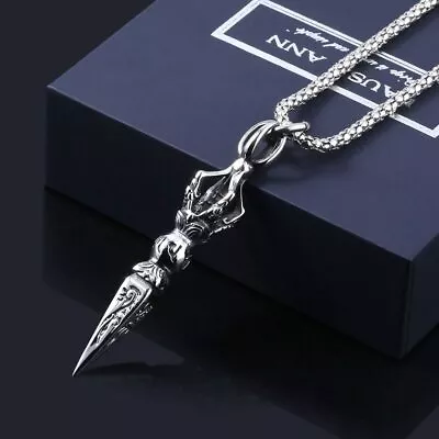 Antique Vajra Evil Jiang Dagger Pendant Necklace 60cm Chain Necklace Men Jewelry • $14.99