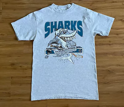 Vintage 90s San Jose Sharks Grey T-Shirt Size Large Graphic Tee 1993 Hockey NHL • $100