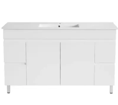 1500*465*850mm Polyurethane Gloss White Freestanding Vanity With Ceramic Top • $1309