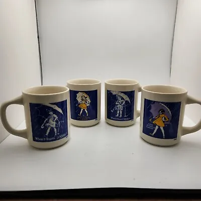 Vintage Morton Salt Umbrella Girl Coffee Mugs Cups  When It Rains It Pours  Lot  • $19.90