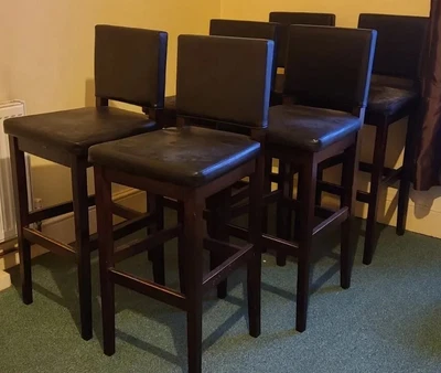 £100 • Buy 6 X Bar Stools Faux Leather Breakfast Kitchen Pub High Chairs Restaurant Counter