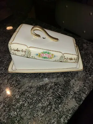 $45 • Buy Vintage Nippon Cheese Keeper ~ Hand Painted Floral Design W/Gold Trim