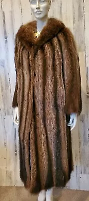 Carlo Beetz Pelze Striped Full Length Real Fur Raccoon Coat Sz M • $399