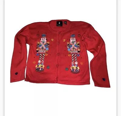 Michael Simon Nutcracker Beaded Christmas Cardigan Sweater Fits Women’s XS/S EUC • $160