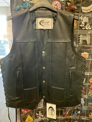 Men's Leather Motorcycle Vest With 10 Pockets Size XL 2632.00 • $89.95