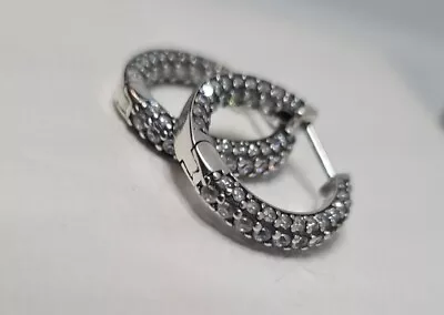 BNEW Authentic Pandora Timeless Pave Single Row Hoop Earings Ale S925  • $59.99