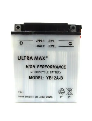 ULTRAMAX YB12A-B 12v 12Ah 135 CCA FOR MOTORCYCLE MOTORBIKE QUAD BIKE JET SKI • £38.99