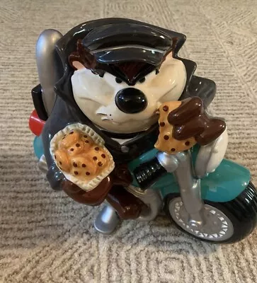 Vintage Warner Bros. TAZ Tasmanian Devil On Motorcycle Ceramic Cookie Jar READ • $45