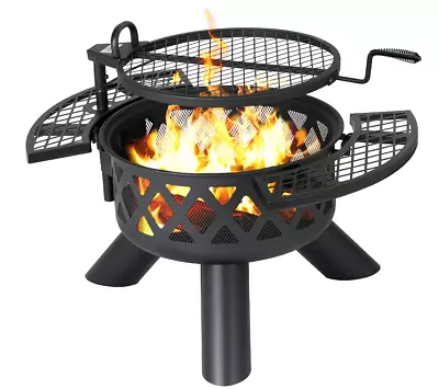 $149.99 • Buy Fire Pit Wood Burning With Cooking Grill Portable Round RV Beach Camping Picnic