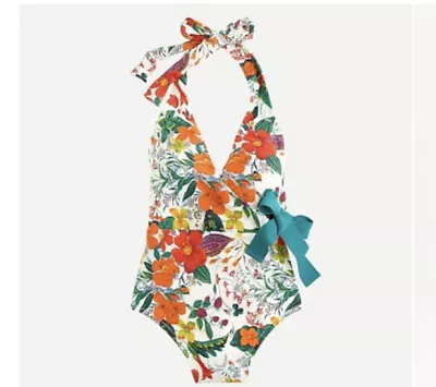 J. Crew -Halter  One-Piece Swimsuit Side Tie Floral Flattering Bathing Suit Sz 6 • $45