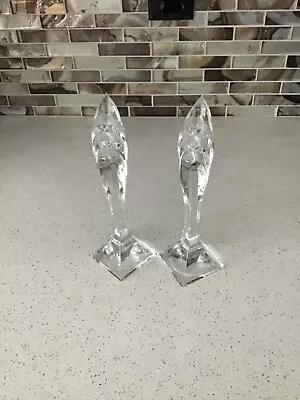 Mikasa Deco Pair Of 8  Crystal Csndlesticks EUC • $13.99