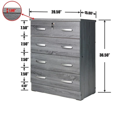 $135.33 • Buy Better Home Products Cindy 4 Drawer Chest Wooden Dresser With Lock In Gray Oak