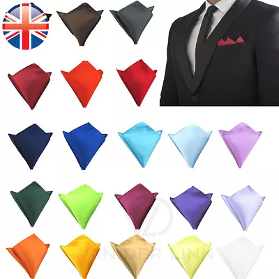 VDL Pocket Handkerchief Square Plain Satin Wedding Formal Casual Groom Party Men • £2.08