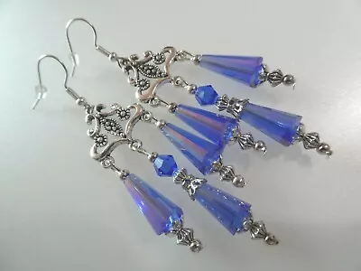 Vintage Deco Style Teardrop Crystal Chandelier Long Drop Earrings Jewellery Gift • £9.59