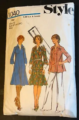 Vintage Sewing Pattern Style 1040 70s Dress Tunic Skirt Cut Size 12 Instructions • £2