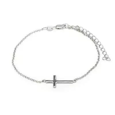 Sterling Silver Simple Sideways Cross Bracelet - • $19.60