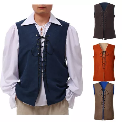 Renaissance Medieval Men's Waistcoat Vest Pirate Viking Reversible Lace-Up • $23.99