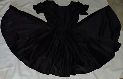 Vintage Beautiful Handmade Black Dress-Short Puff Sleeves Full Circle Plus Skirt • $50