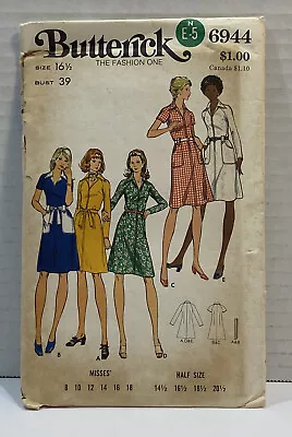 Vintage Butterick #6944 Sewing Pattern Women’s Dress Size 16 1/2 Uncut FF • $8