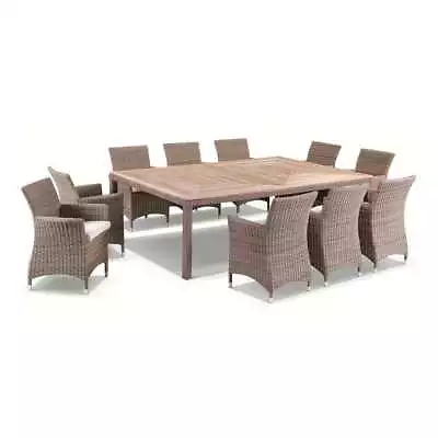 NEW Sahara 10 Seat Outdoor Teak And Wicker Dining Setting Distressed White • $4890