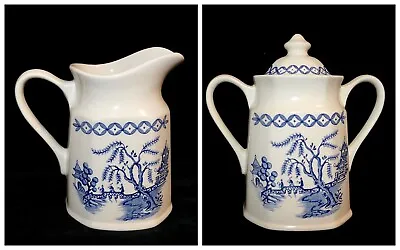 C1970s Meakin J.&G. Royal Staffordshire Willow Ironstone Octagonal Creamer+Sugar • £24.11